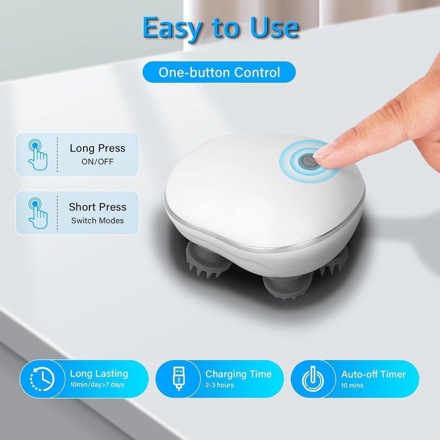 Electric Scalp Head & Body Massager, Scalp Head Massager For Headache, Advance Therapy For Boost Hair Growth, 3 Speed Mode Handheld, Deep Clean & Stress Relaxation