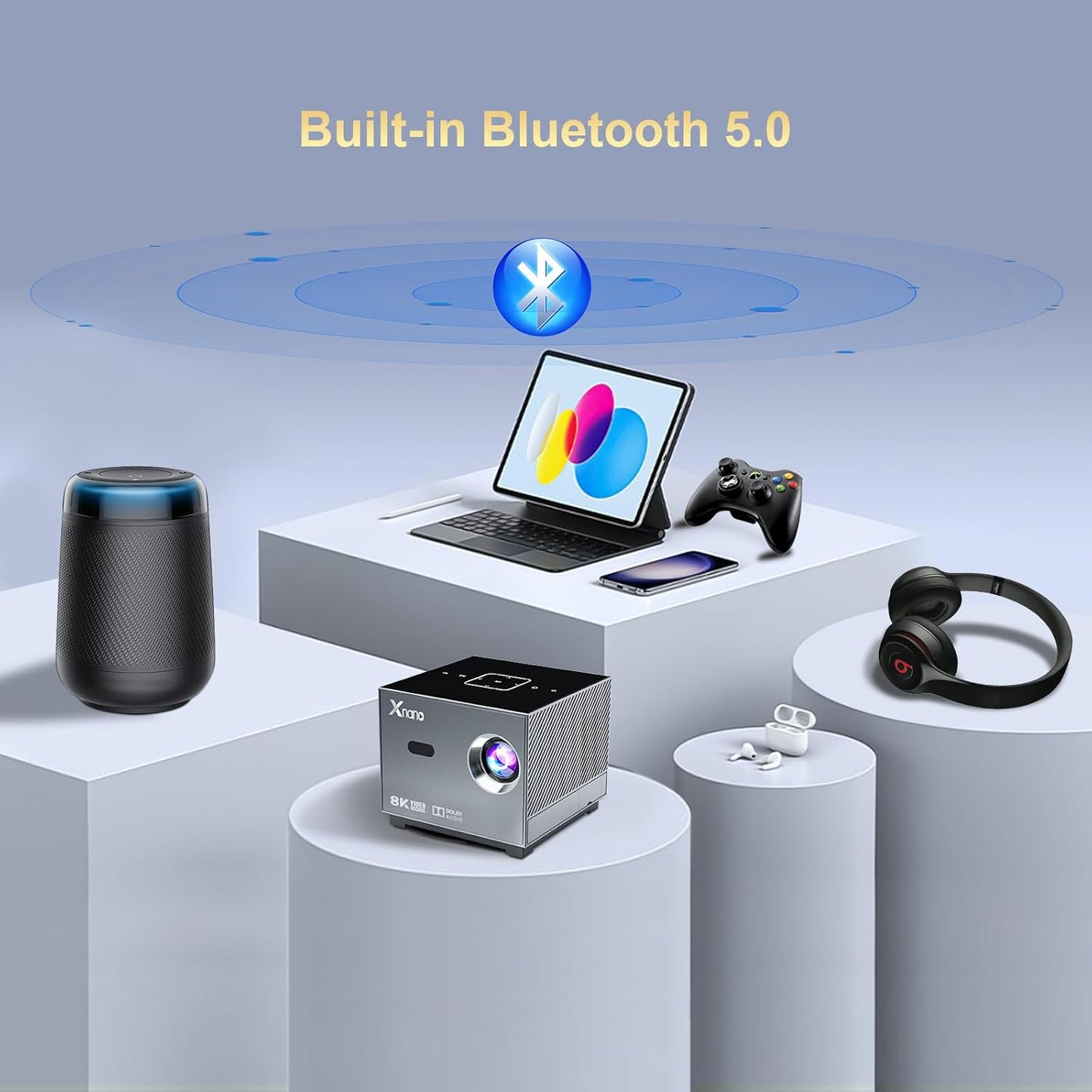 XNANO 4K Support Projector with WiFi6 and Bluetooth 5.0,Full HD 1080P Home Theater Projector,with Smart Voice Assistant,Projector 4D/4P Keystone Correction