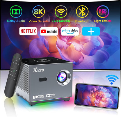 XNANO 4K Support Projector with WiFi6 and Bluetooth 5.0,Full HD 1080P Home Theater Projector,with Smart Voice Assistant,Projector 4D/4P Keystone Correction