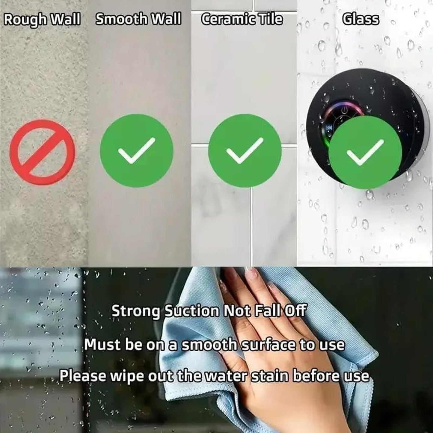 Waterproof Shower Suction Speaker | Portable Ipx4 Waterproof Shower Wireless Speaker with Suction Cup | RGB Pocket for Home, Travel