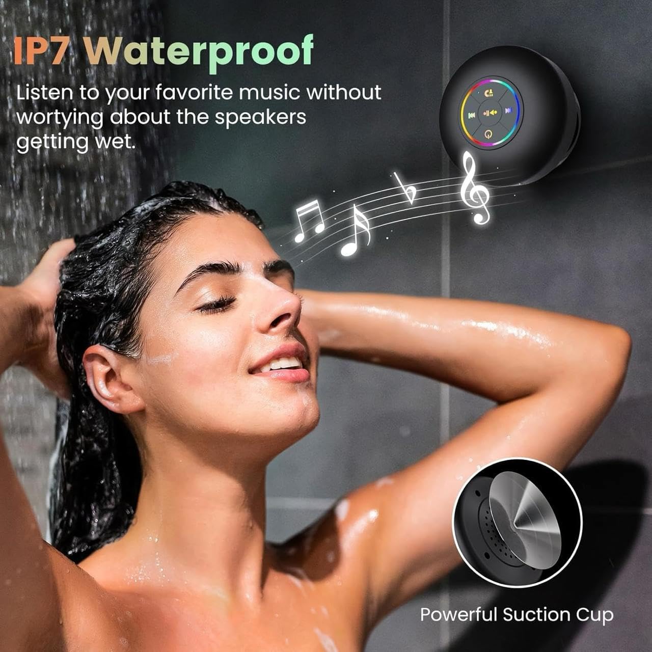 Waterproof Shower Suction Speaker | Portable Ipx4 Waterproof Shower Wireless Speaker with Suction Cup | RGB Pocket for Home, Travel