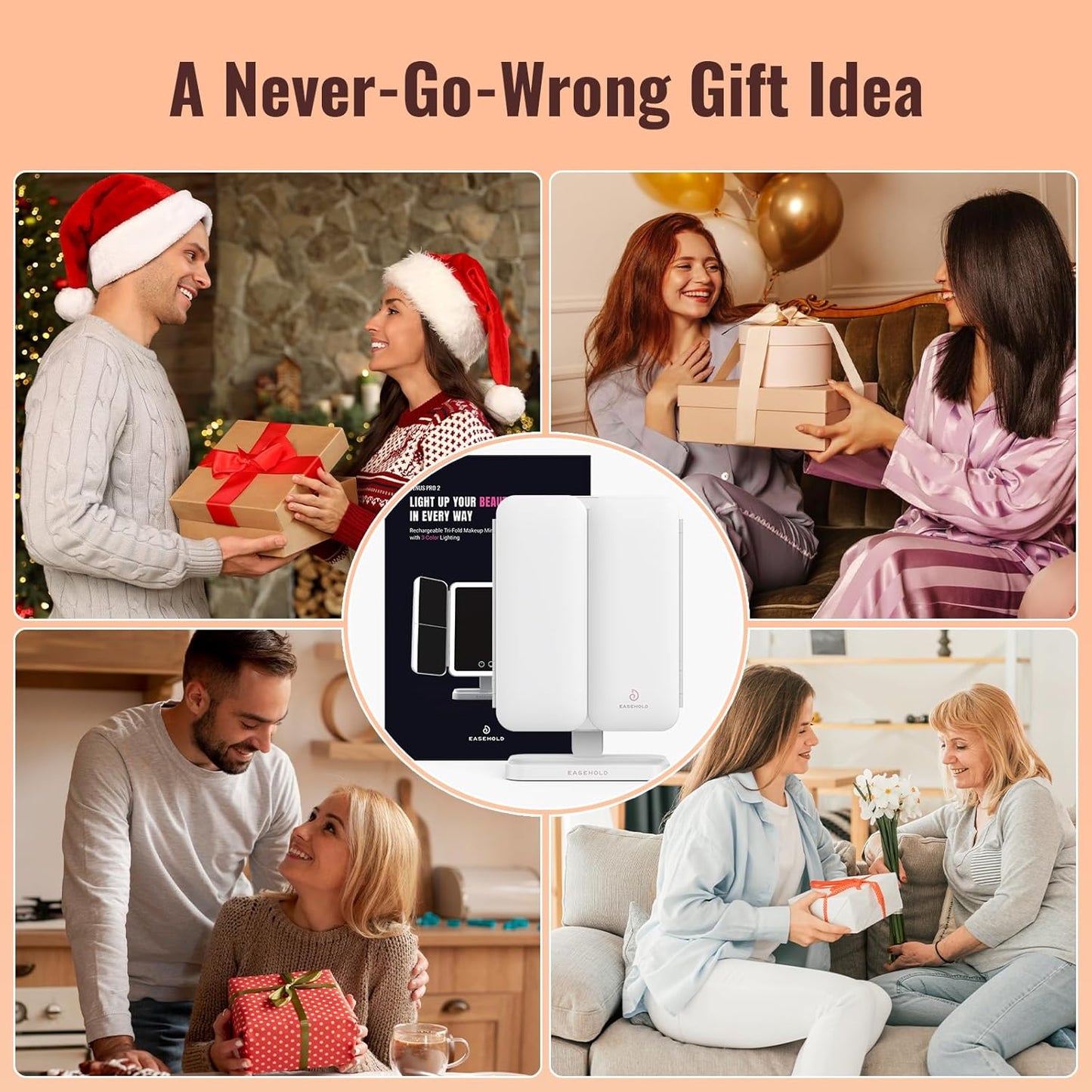 Trifold Makeup Mirror with Natural LED Lights, Touch Screen, Rechargeable, 3 Light Modes and Adjustable Brightness, Portable LED Travel Vanity Mirror.