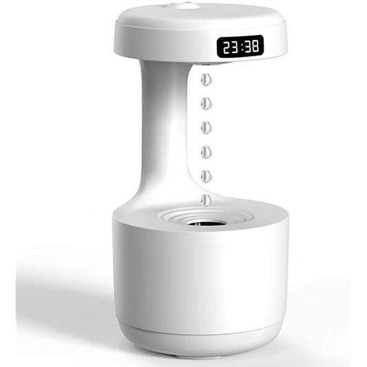 Anti-Gravity Cool Mist Humidifier – 800ml Desktop Air Humidifier with LED Clock Display, Water Drop Design, Silent Operation, Night Light for Bedroom, Home & Office – Best Gift for Summer
