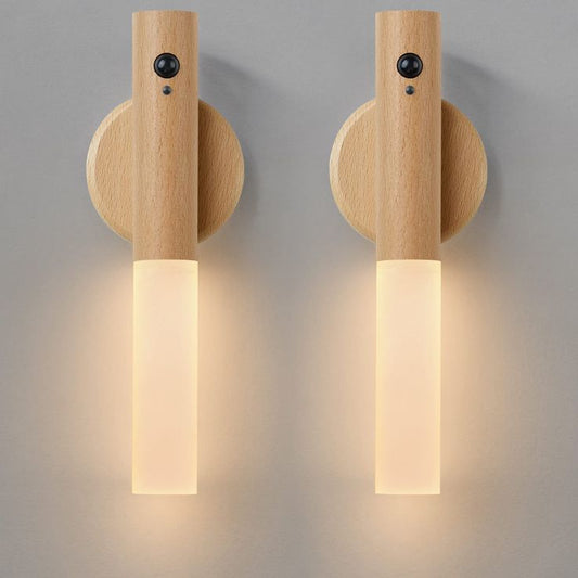 Pack of 2 Wooden Stick Light with Intelligent Magnetic Motion Sensor