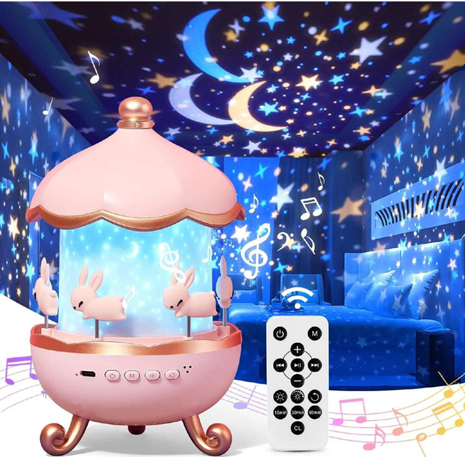 Rotating Rabbits Night Light, Night Lamp Star Projector, Bluetooth Music Speaker, Girl Room Decor, Kids Birthday Gifts, Christmas Gifts