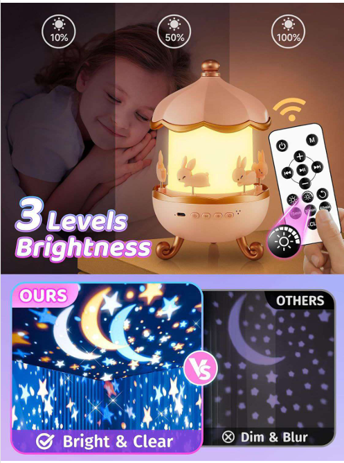 Rotating Rabbits Night Light, Night Lamp Star Projector, Bluetooth Music Speaker, Girl Room Decor, Kids Birthday Gifts, Christmas Gifts