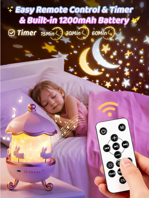 Rotating Rabbits Night Light, Night Lamp Star Projector, Bluetooth Music Speaker, Girl Room Decor, Kids Birthday Gifts, Christmas Gifts