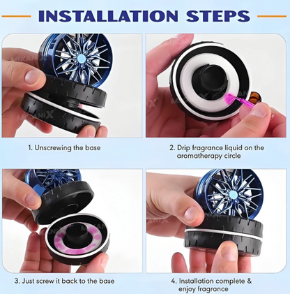 Solar Rotating Car Dashboard Air Freshener/Perfume Diffuser | Metal Body & Alloy Wheel Hub Design with Perfume Liquid for Car Interior Decoration Accessories