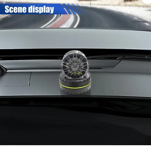 Solar Rotating Car Dashboard Air Freshener/Perfume Diffuser | Metal Body & Alloy Wheel Hub Design with Perfume Liquid for Car Interior Decoration Accessories