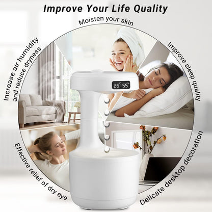 Anti-Gravity Cool Mist Humidifier – 800ml Desktop Air Humidifier with LED Clock Display, Water Drop Design, Silent Operation, Night Light for Bedroom, Home & Office – Best Gift for Summer