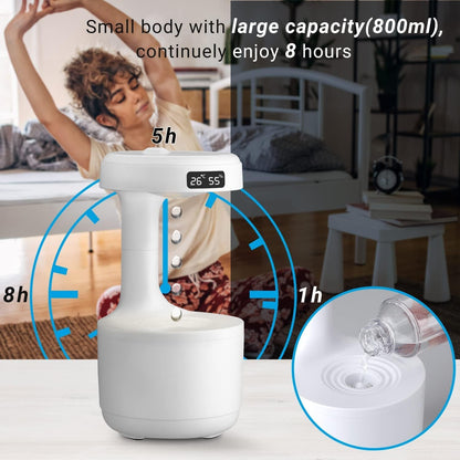 Anti-Gravity Cool Mist Humidifier – 800ml Desktop Air Humidifier with LED Clock Display, Water Drop Design, Silent Operation, Night Light for Bedroom, Home & Office – Best Gift for Summer