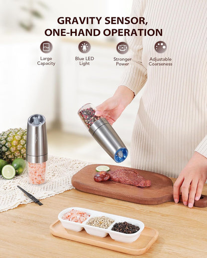 Gravity Electric Salt and Pepper Grinder (1Pc) | Automatic Salt and Pepper Grinder | Automatic Pepper and Salt Mill Grinder | Salt and Pepper Mill | Electric Grinder | Salt, Pepper, Coffee & Spices Grinder