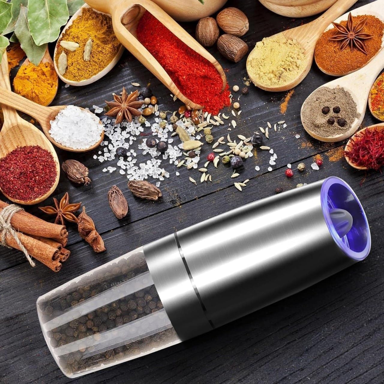 Gravity Electric Salt and Pepper Grinder (1Pc) | Automatic Salt and Pepper Grinder | Automatic Pepper and Salt Mill Grinder | Salt and Pepper Mill | Electric Grinder | Salt, Pepper, Coffee & Spices Grinder