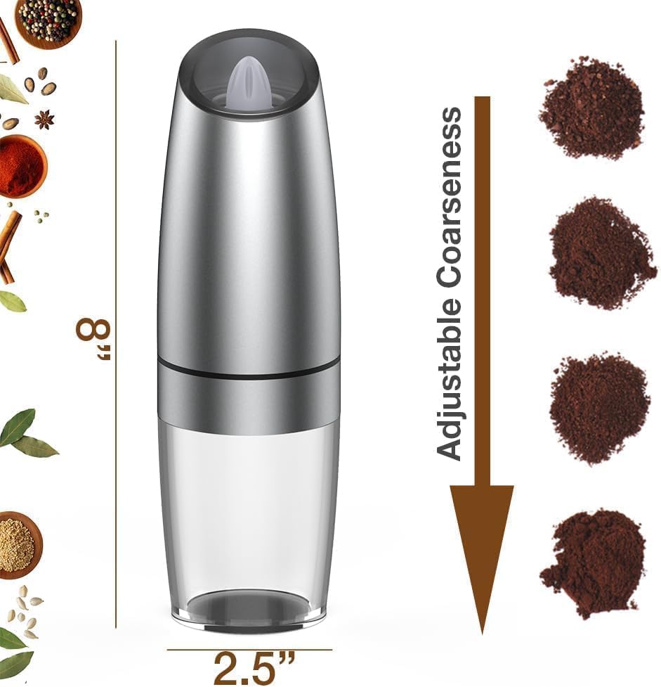 Gravity Electric Salt and Pepper Grinder (1Pc) | Automatic Salt and Pepper Grinder | Automatic Pepper and Salt Mill Grinder | Salt and Pepper Mill | Electric Grinder | Salt, Pepper, Coffee & Spices Grinder