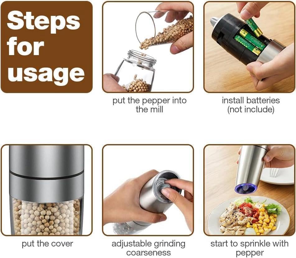 Gravity Electric Salt and Pepper Grinder (1Pc) | Automatic Salt and Pepper Grinder | Automatic Pepper and Salt Mill Grinder | Salt and Pepper Mill | Electric Grinder | Salt, Pepper, Coffee & Spices Grinder