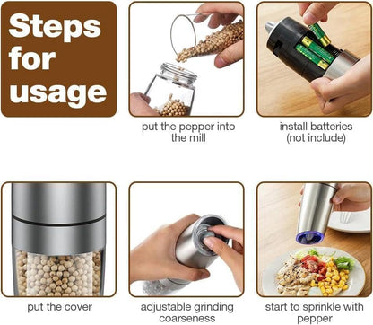 Gravity Electric Salt and Pepper Grinder (1Pc) | Automatic Salt and Pepper Grinder | Automatic Pepper and Salt Mill Grinder | Salt and Pepper Mill | Electric Grinder | Salt, Pepper, Coffee & Spices Grinder