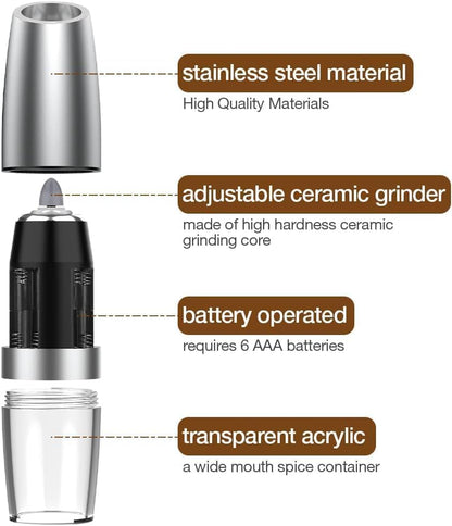 Gravity Electric Salt and Pepper Grinder (1Pc) | Automatic Salt and Pepper Grinder | Automatic Pepper and Salt Mill Grinder | Salt and Pepper Mill | Electric Grinder | Salt, Pepper, Coffee & Spices Grinder
