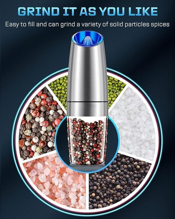 Gravity Electric Salt and Pepper Grinder (1Pc) | Automatic Salt and Pepper Grinder | Automatic Pepper and Salt Mill Grinder | Salt and Pepper Mill | Electric Grinder | Salt, Pepper, Coffee & Spices Grinder