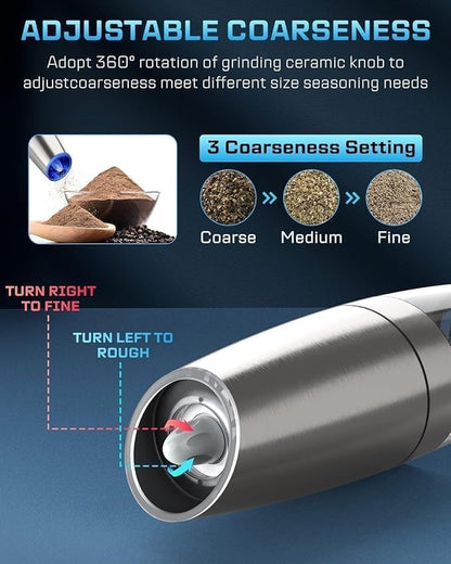 Gravity Electric Salt and Pepper Grinder (1Pc) | Automatic Salt and Pepper Grinder | Automatic Pepper and Salt Mill Grinder | Salt and Pepper Mill | Electric Grinder | Salt, Pepper, Coffee & Spices Grinder